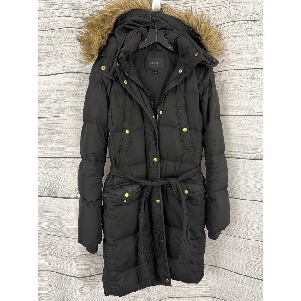 J.Crew Wintress Puffer Coat With Faux Fur Hood & Belt Size TS